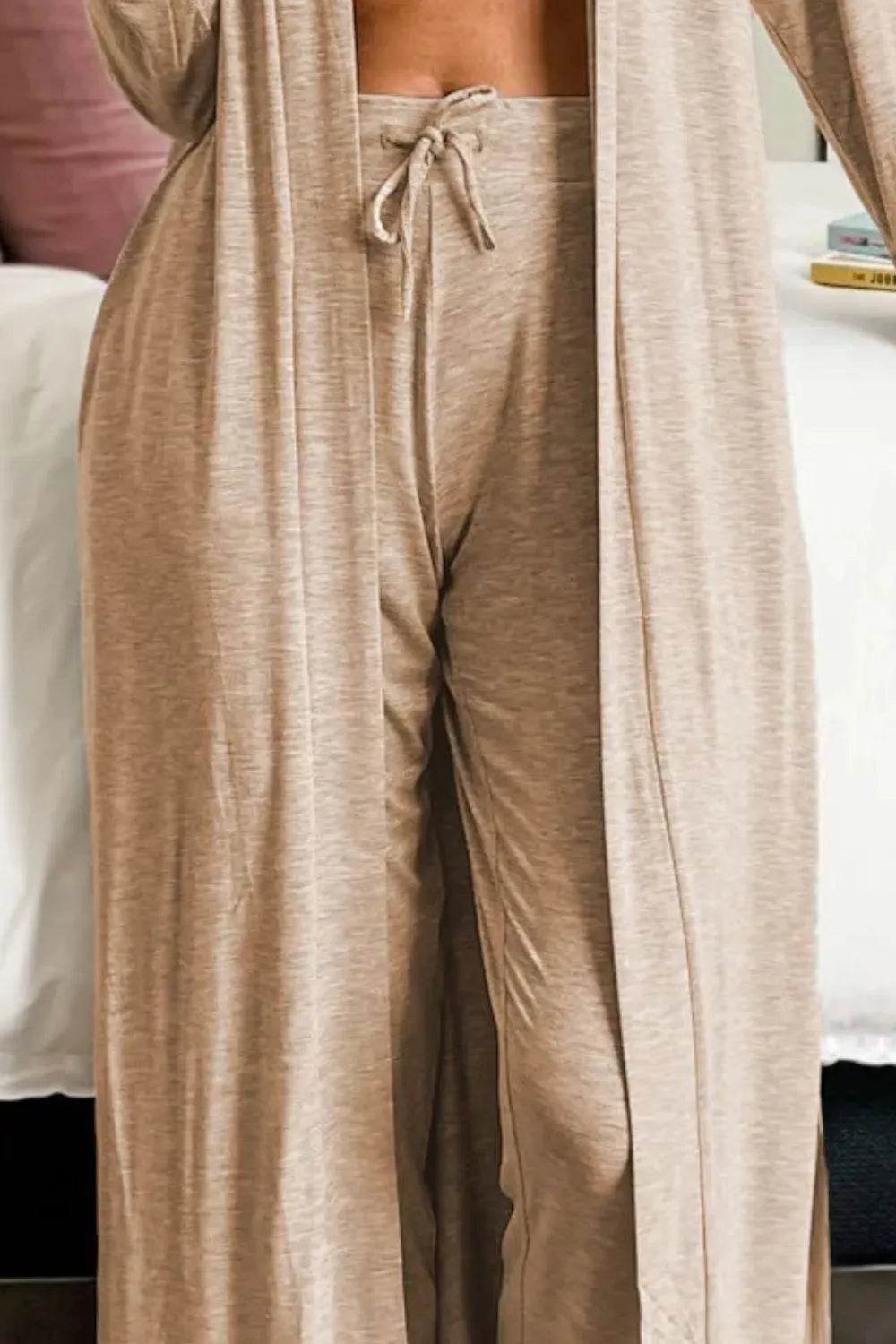 Open Front Long Sleeve Cardigan and Pants Lounge Set | Loungewear Sets Daverri Fashions
