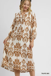 TAUPE MIX Umgee Mix Abstract Floral Print Midi Dress | Midi Dresses Daverri Fashions