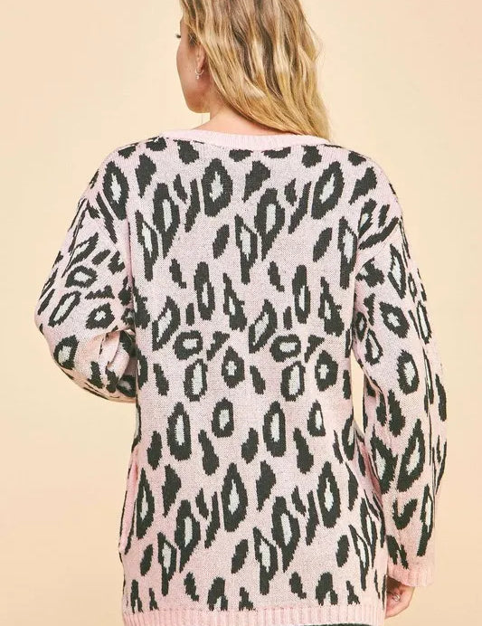 Davi & Dani Leopard Ribbon Tie Front Loose Fit Cardigan | Cardigans Daverri Fashions