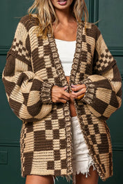 Checkered Open Front Long Sleeve Cardigan | Cardigans Daverri Fashions
