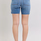 Judy Blue Full Size Mid Rise Bermudas Denim Shorts W/ Back Flap Pockets Plus Size Denim Shorts