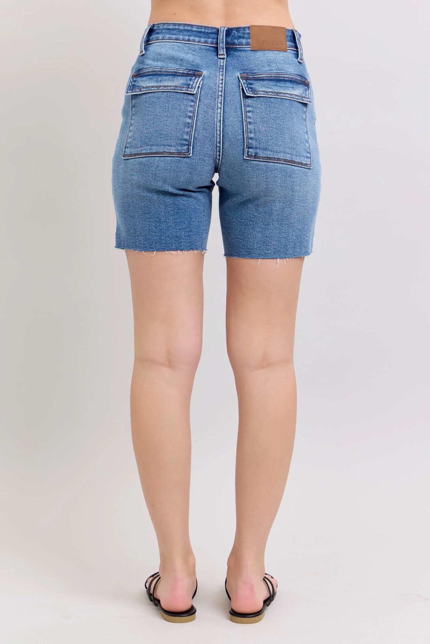 Judy Blue Full Size Mid Rise Bermudas Denim Shorts W/ Back Flap Pockets Plus Size Denim Shorts