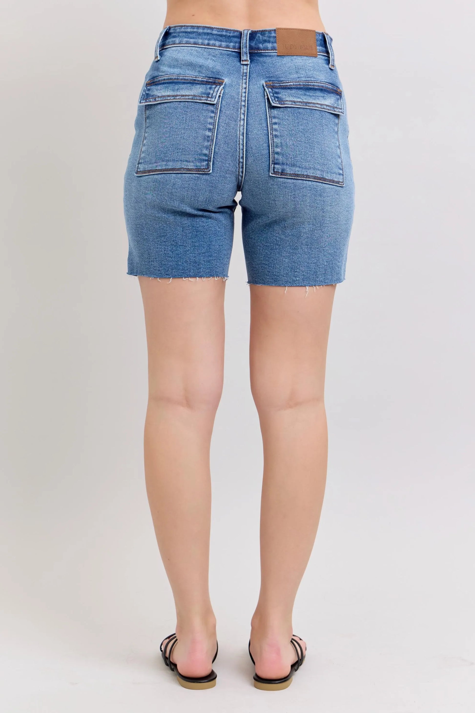Judy Blue Full Size Mid Rise Bermudas Denim Shorts W/ Back Flap Pockets Plus Size Denim Shorts