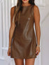 Vegan Leather Sleeveless Mini Dress - DAVERRI FASHIONS
