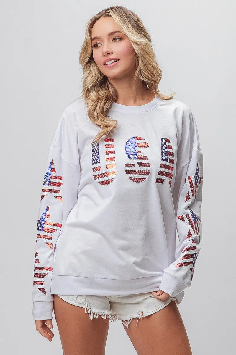 BiBi American Flag USA and Star Sequin Sweatshirt Sweatshirts