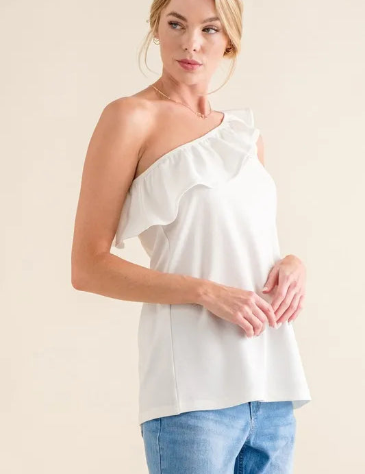 And The Why Ruffle One Shoulder Sleeveless Tank Top | Tops Daverri Fashions
