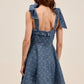 SO ME A Line Fit and Flare Diamond Bow Ribbon Denim Dres - DAVERRI FASHIONS
