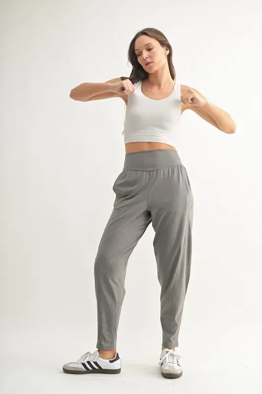 MONO B Flowbarrel High Waist Active Pants - DAVERRI FASHIONS