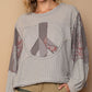 POL Long Sleeve Cut Sew Peace Emblem Top Grey
