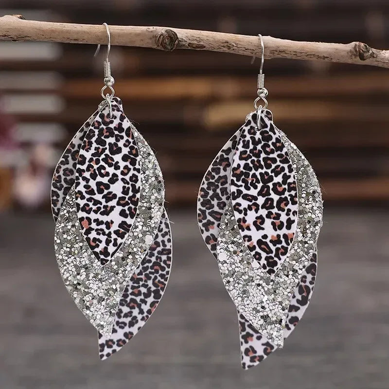 PU Leather Leopard Leaf Earrings - DAVERRI FASHIONS