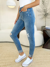 Judy Blue Full Size Mid Rise Destroy & Cuff Skinny Jeans | Daverri Fashions