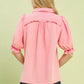 Umgee Scalloped Trim Blouse with pink puffed sleeves and ruffled cuffs