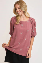 Rose Umgee Full Size Linen Blend Ribbon Embroidered Top Plus Size | Daverri Fashions