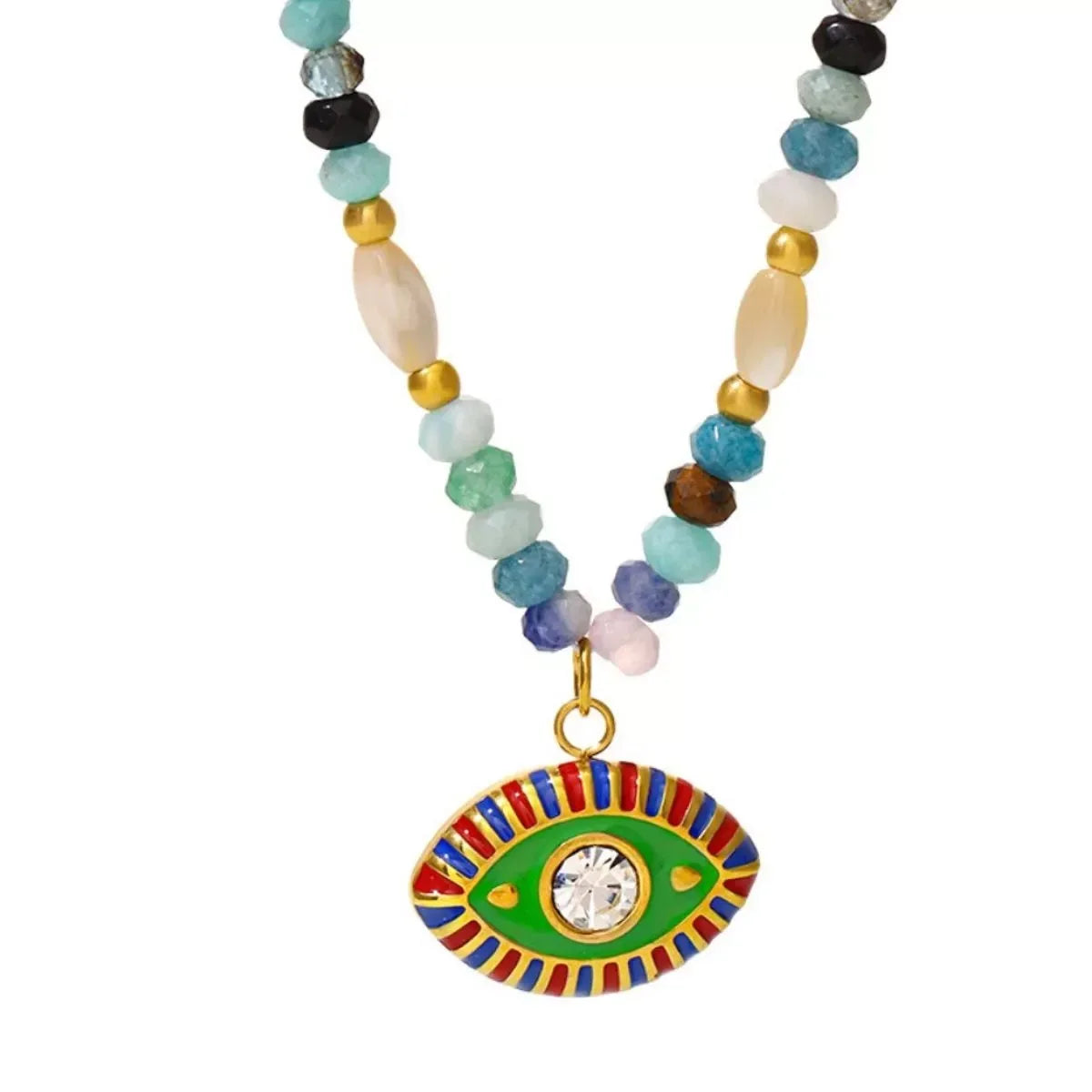 Zircon Bead Evil Eye Pendant Necklace - DAVERRI FASHIONS