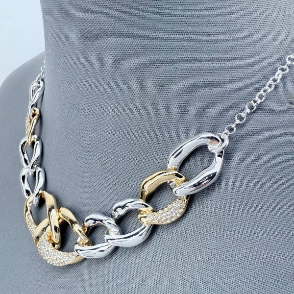 Silver Finish Link Chain Necklace With Two Tones Necklaces