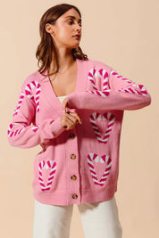 SO ME Christmas Candy Cane Button Front Sweater Cardigan | Cardigans Daverri Fashions