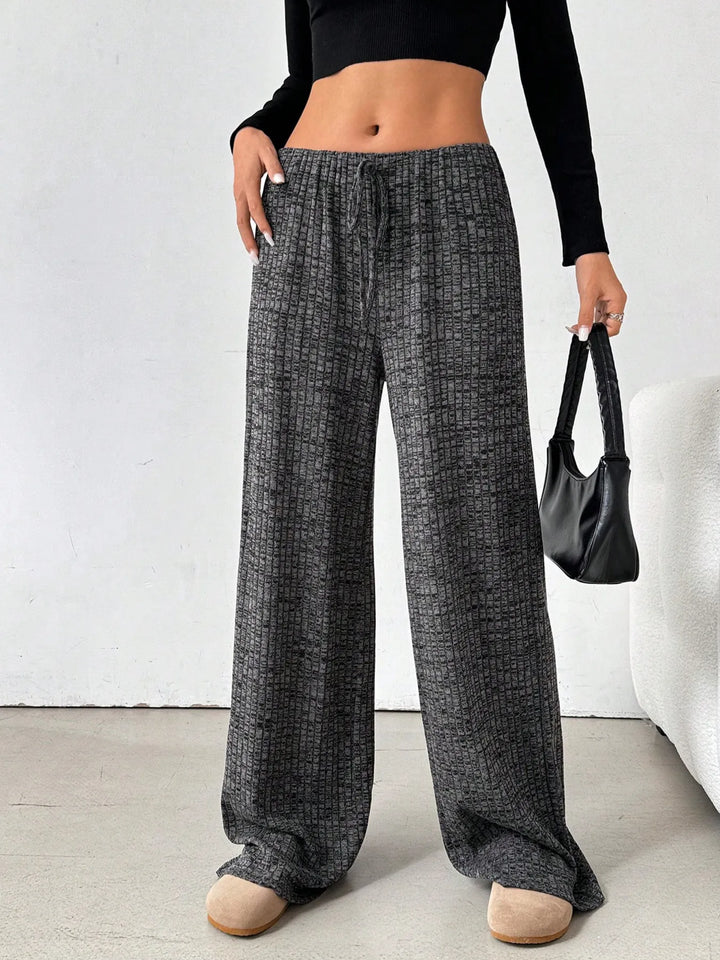Black Striped Wide Leg Drawstring Pants | Loungewear Pants Daverri Fashions