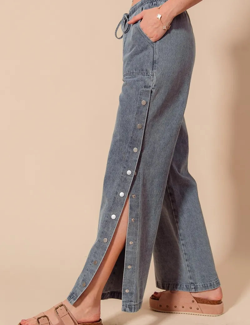 SO ME Mid Rise Drawstring Jeans with Side Snap Button | Daverri Fashions