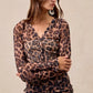 BiBi Leopard Printed Mesh Shirt With Button Up V Neck - DAVERRI FASHIONS