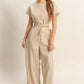HYFVE Round Neck Short Sleeve Top and Pants Set Tan L