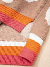 Flower Pattern Contrast Striped Baggy Sweater | Sweaters Daverri Fashions