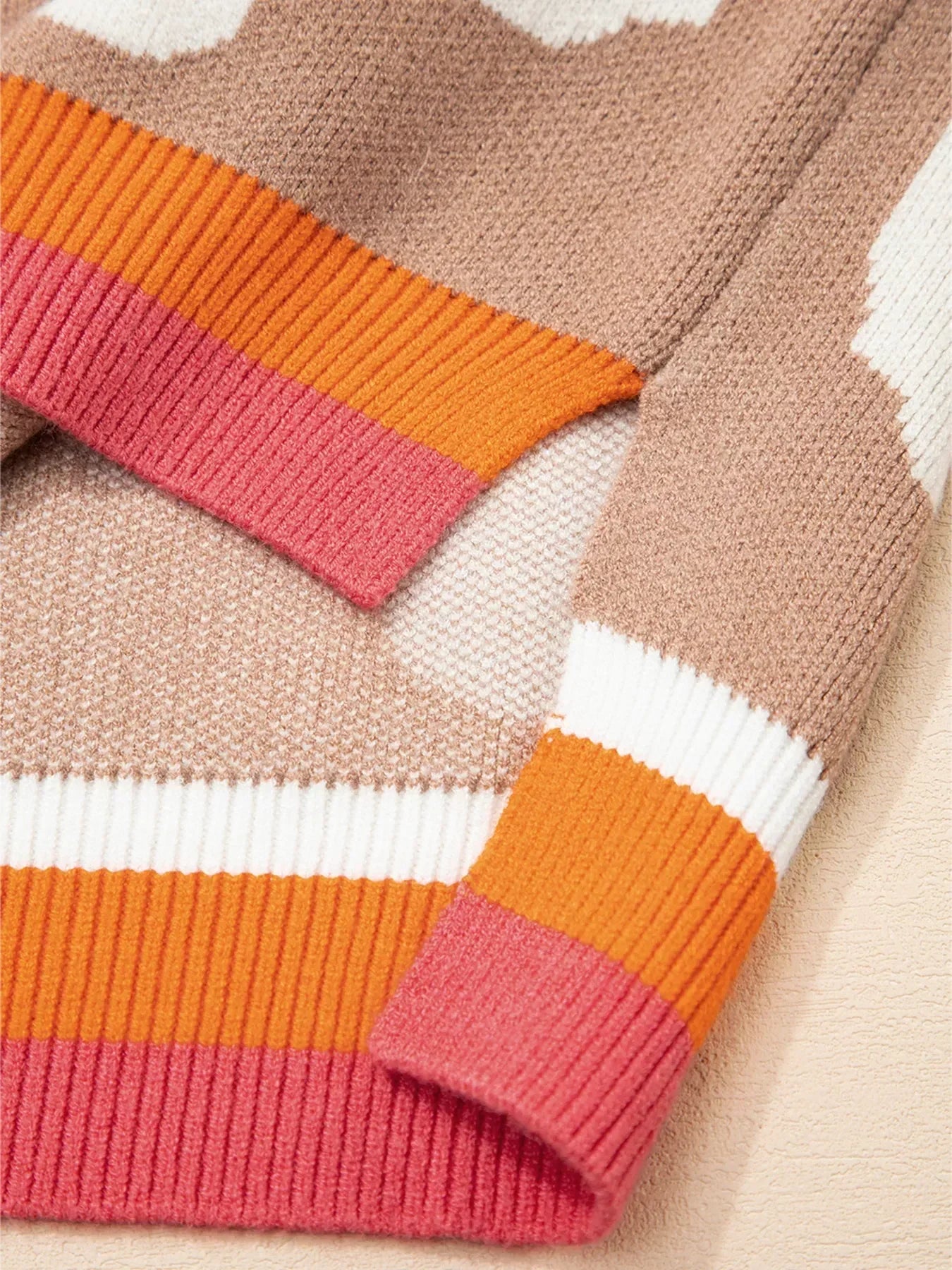 Flower Pattern Contrast Striped Baggy Sweater - DAVERRI FASHIONS