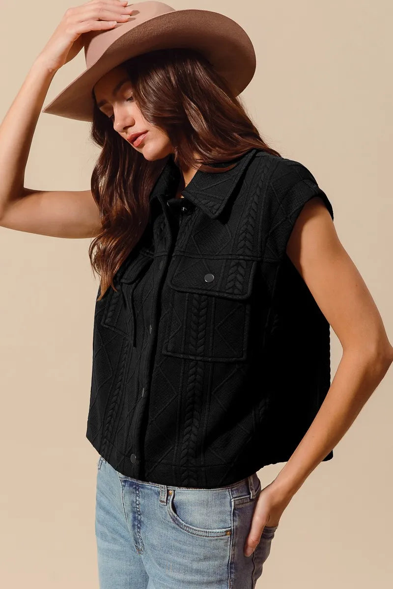 SO ME Cable Quilting Stitch Button Up Knit Vest Vests