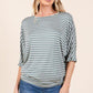 BOMBOM Striped Boat Neck Dolman Sleeve Top Tops
