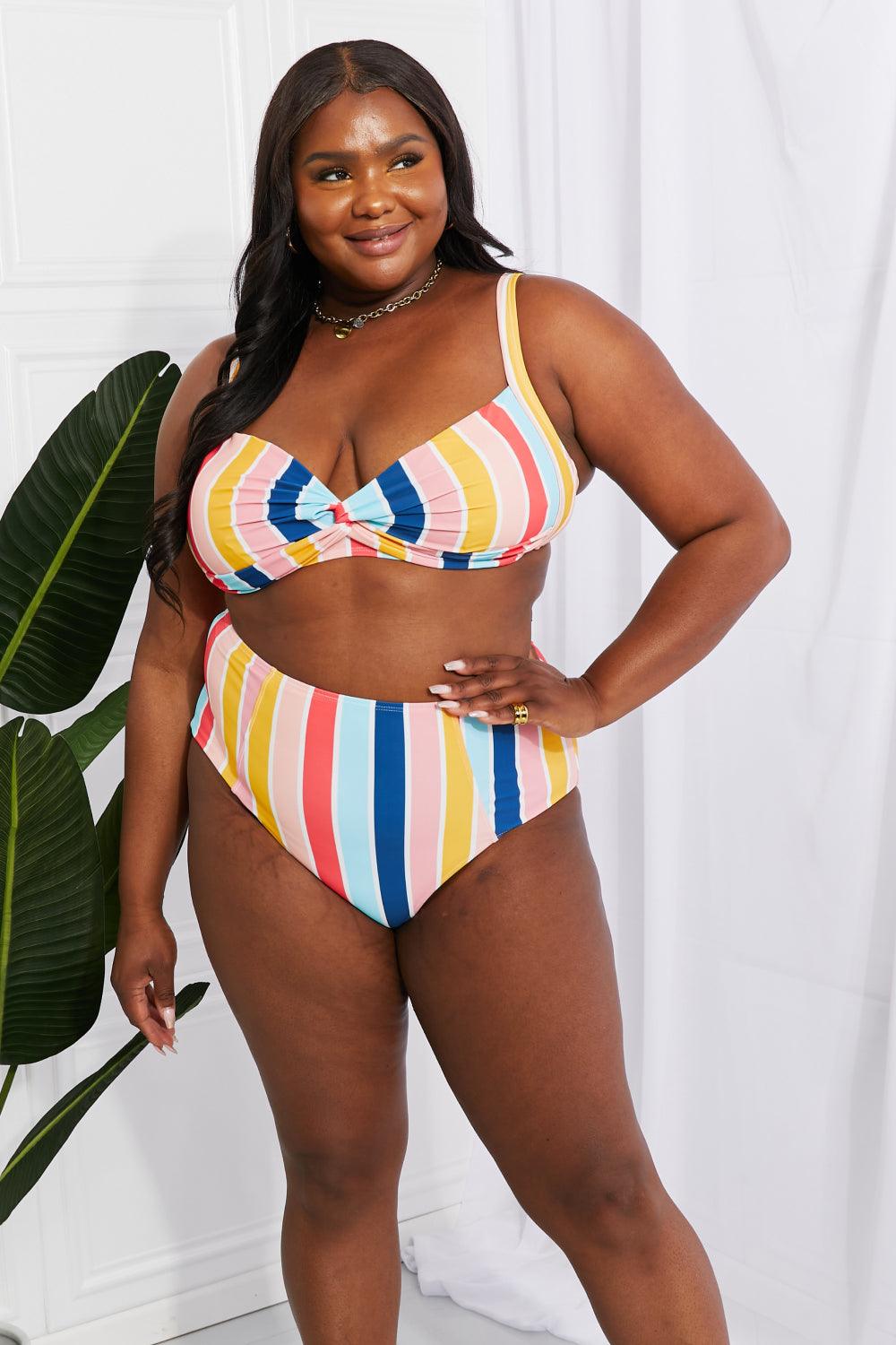 Marina West Swim Take A Dip Twist High-Rise Bikini in Stripe Swimwear