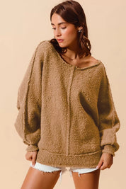 SO ME Loose Fit Exposed Seam Slouchy Boucle Sweater Taupe | Sweaters Daverri Fashions