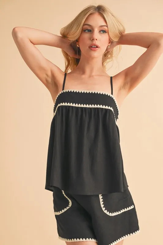 Aemi+Co Bali Rickrack Trim Cami BLACK