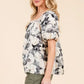 Lime 'N' Chili Floral Print Lace Trim Puff Sleeve Blouse - DAVERRI FASHIONS