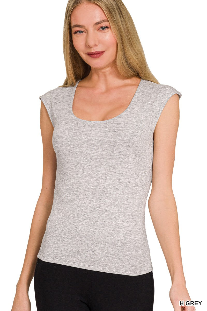 Zenana double layered heather gray sleeveless top square neckline