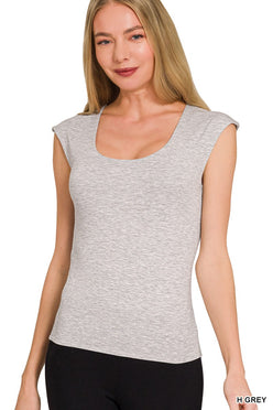 Zenana double layered heather gray sleeveless top square neckline