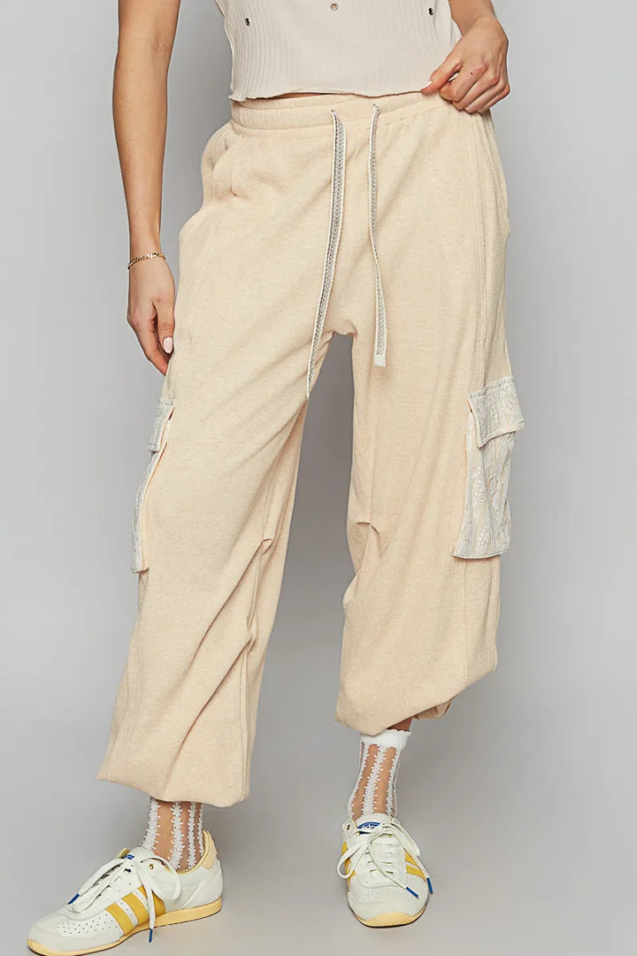 POL Drawstring Lace Pocket Patch Joggers | Joggers Daverri Fashions