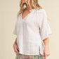 Aemi + Co Side Slit Notched Ruffled Half Sleeve Blouse Blouses