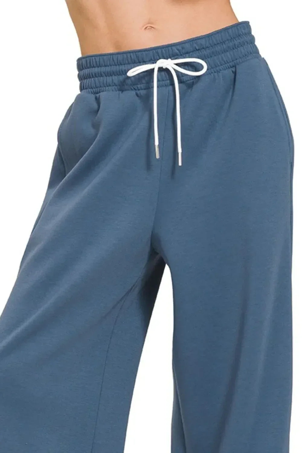 Zenana Scuba Drawstring Pants Dusty Blue - DAVERRI FASHIONS