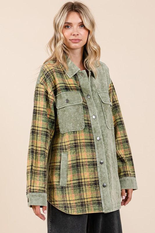 Mittoshop Plaid Button Down Drop Shoulder Jacket