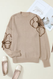 Dust Storm Floral Round Neck Drop Shoulder Sweater | Sweaters Daverri Fashions