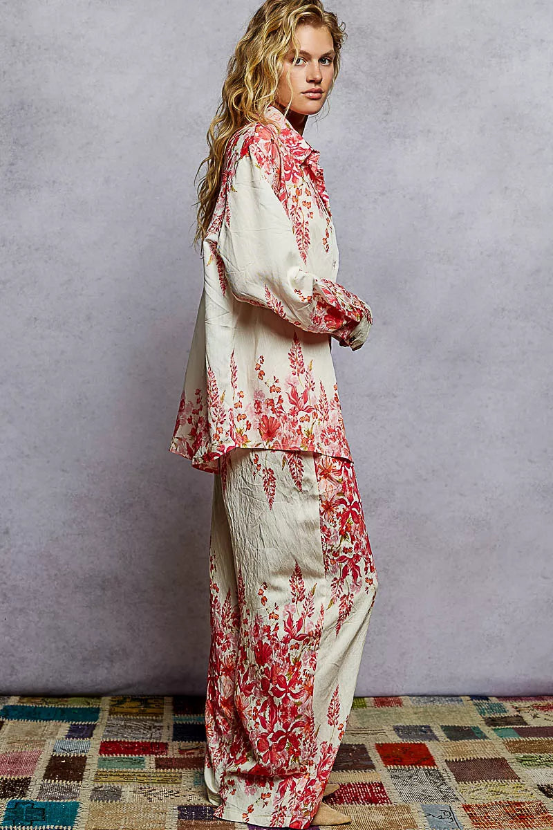 POL Floral Printed Woven Wide Leg Drawstring Pants | Pants Daverri Fashions