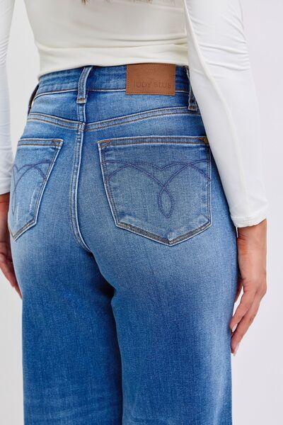Judy Blue Full Size Distressed High Waist Wide Leg Jeans - DAVERRI FASHIONS