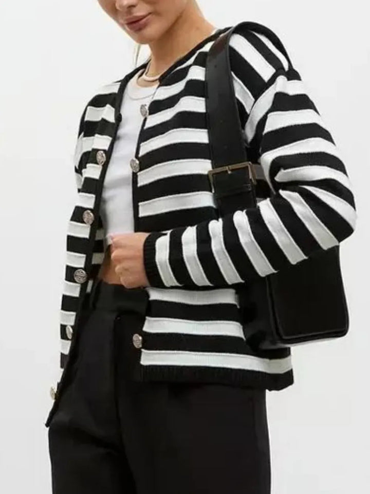 Striped Dropped Shoulder Long Sleeve Cardigan | Cardigans Daverri Fashions