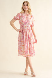 Pink Multi And The Why Full Size Smocked Waist Printed Midi Dress | Daverri Fashions