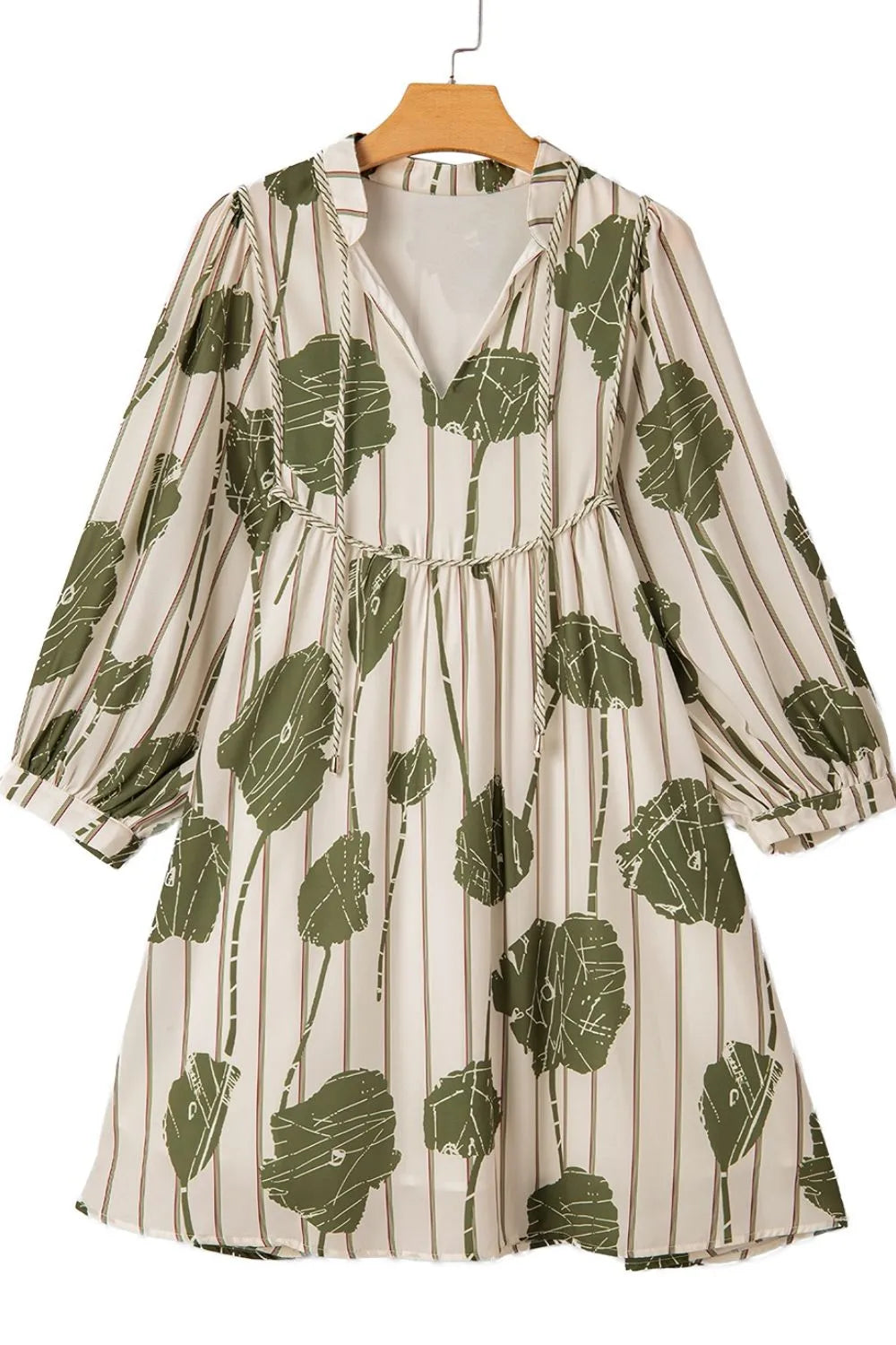 Printed Tie Neck Balloon Sleeve Mini Dress | Dresses Daverri Fashions