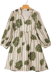 Printed Tie Neck Balloon Sleeve Mini Dress | Dresses Daverri Fashions