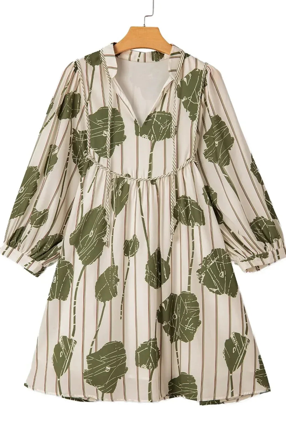 Printed Tie Neck Balloon Sleeve Mini Dress - DAVERRI FASHIONS