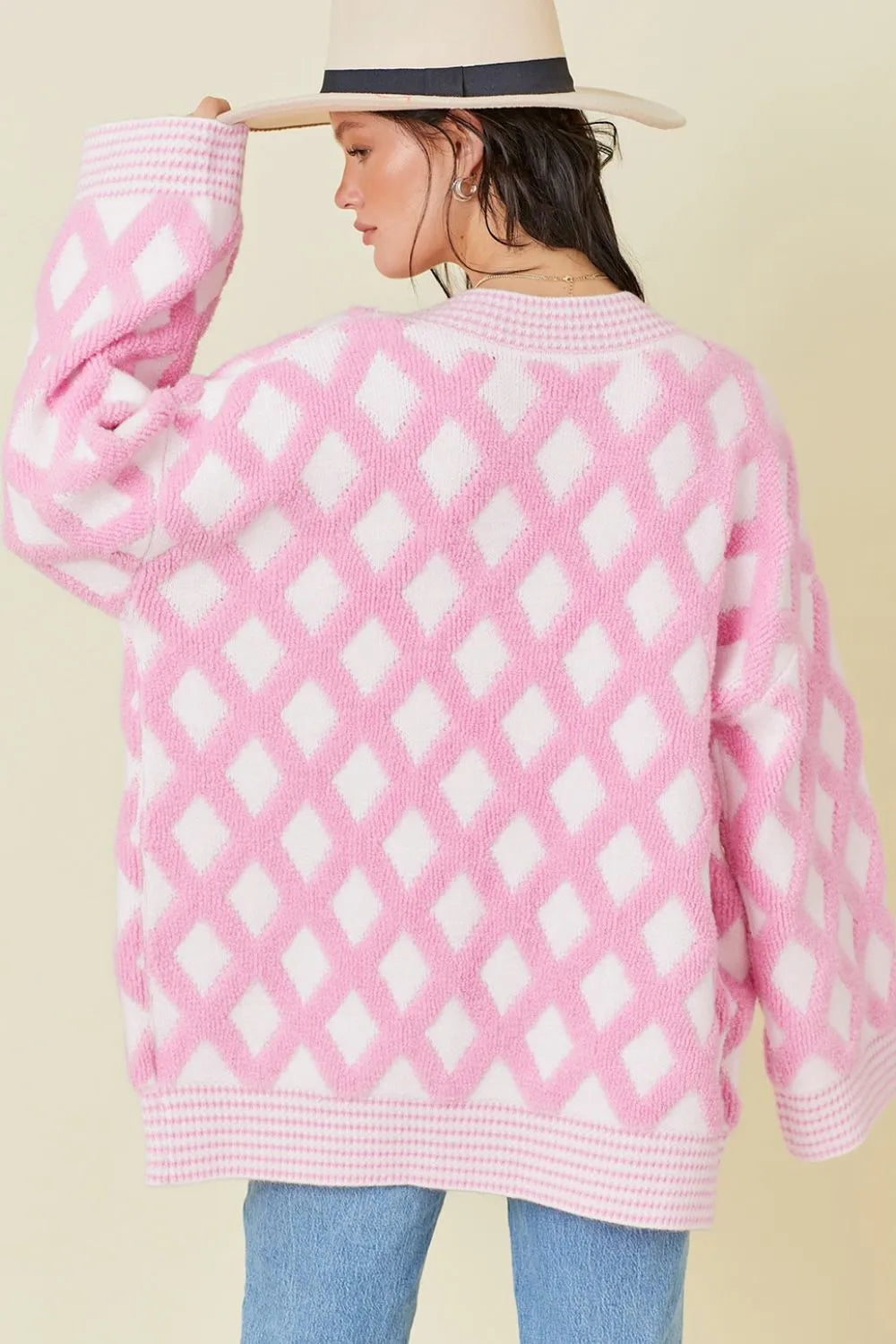 Geometric Open Front Long Sleeve Cardigan | Cardigans Daverri Fashions