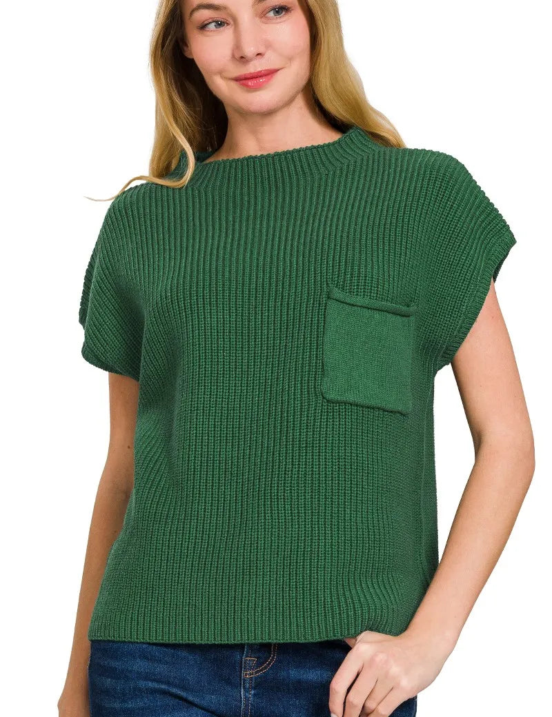 DK GREEN Zenana Mock Neck Short Sleeve Sweater | Sweaters Daverri Fashions