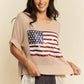 Davi & Dani Sequin American Flag Patch Short Sleeve Knit Top - DAVERRI FASHIONS