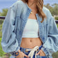 Washed Zip Up Denim Jacket - DAVERRI FASHIONS